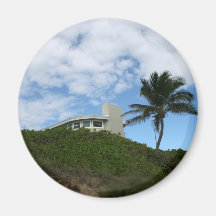 Beach House on Hill with sky and palm tree Refrigerator Magnet