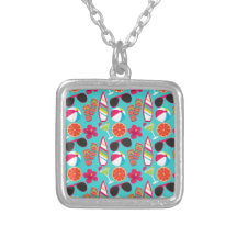 Beach Party Flip Flops Sunglasses Beach Ball Teal Personalized Necklace