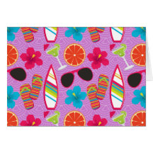 Beach Party Flip Flops Sunglasses Beachball Purple Greeting Card
