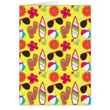 Beach Party Flip Flops Sunglasses BeachBall Yellow Greeting Card