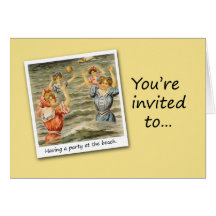 Beach Party Invitation with Vintage Swimsuit Image Card