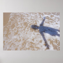 Beach Photography Sea foam and girl's shadow Poster