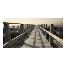 Beach Walk in Sepia Custom Photo Card