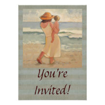 Beach Walk with Mother and baby Personalized Invites