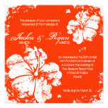 Beach Wedding Grunge Hibiscus Orange Personalised Invite