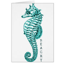 BEACHY SEAHORSE PRINT IN TEAL CARDS