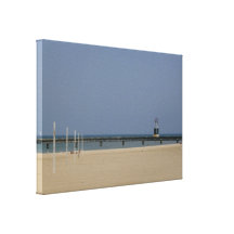 Beacon Light at Lake Michigan Stretched Canvas Print