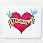 Beagle Tattoo Heart Mousemat