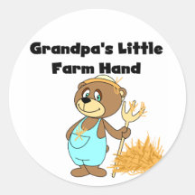 Bear Grandpa's Little Farm Hand Tshirts and Gifts Round Stickers