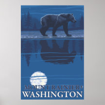 Bear in Moonlight - Mount Rainier, Washington Posters