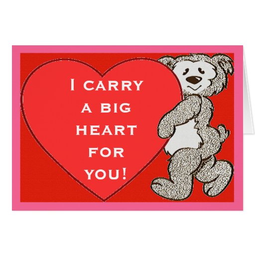 Bear With Big Heart For You Red BackGround Card