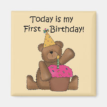 Bear with Cupcake 1st Birthday Tshirts and Gifts Magnets