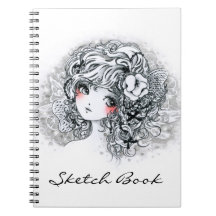 Beautiful anime girl in black and white note books