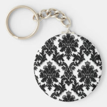 Beautiful Black and White Damask Pattern Keychain