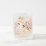 Beautiful blonde girl with roses mugs
