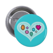 Beautiful Colourful Gems on Heart Pinback Button