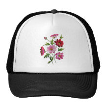 Beautiful Cosmos Flowers in Crewel Embroidery Mesh Hats