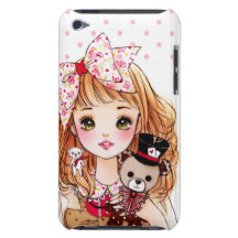 Beautiful doll girl with teddy bear barely there iPod cover