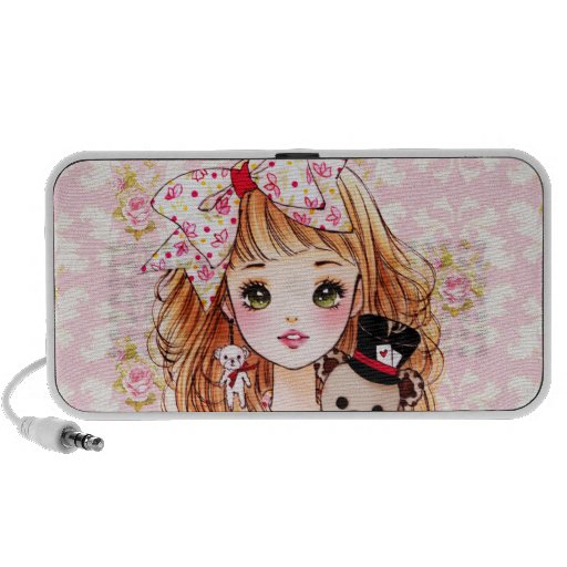 Beautiful doll girl with teddy bear PC speakers