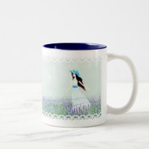 Beautiful girl in the field of lavenders mugs
