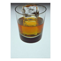Beautiful glass filled with Scotch and ice cube invitations