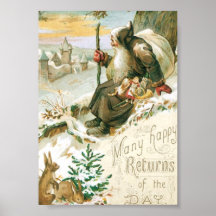 Beautiful old painting of Santa Claus Print
