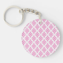 Beautiful Pink and White Damask Pattern Acrylic Key Chains