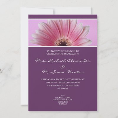 Beautiful Pink Gerbera Wedding Invitiation Purple Personalised Announcement