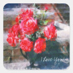 Beautiful Red Roses Bouque Square Sticker