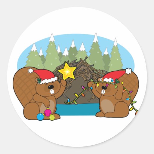 Beaver Christmas Round Sticker