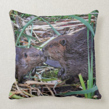 Beavers Kissing Photo Throw Pillows