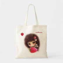 Bee girl with kawaii strawberry canvas bags