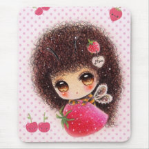 Bee girl with kawaii strawberry mousepads