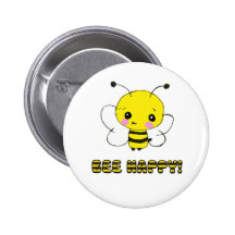 Bee happy pinback button