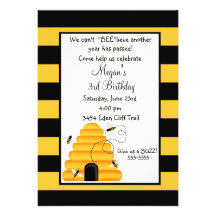 Beehive Bumble bee Birthday Invitations