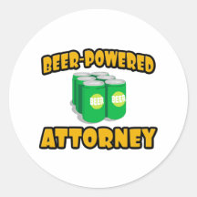 Beer-Powered Attorney Round Stickers