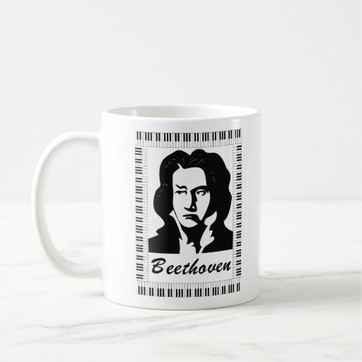 beethoven portrait with piano key frame coffee mugs