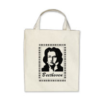 beethoven portrait with piano key frame tote bag