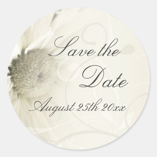 Beige Floral Elegant Save the Date Envelope Seals Round Stickers