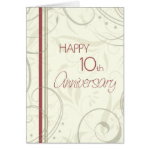 Beige Swirls Happy 10th Wedding Anniversary Card