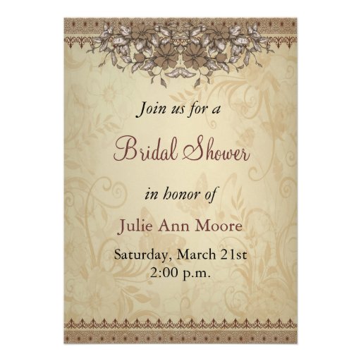 Beige Vintage Lace Bridal Shower Personalised Invites on Zazzle.co.nz