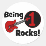 Being 1 Rocks! with Red Guitar Round Stickers