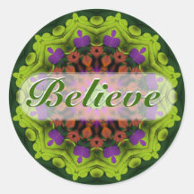 Believe : Inspirational : Geometric Mandala Art Round Stickers
