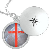 Believe Red Cross with Pearl Glow Silver Necklace