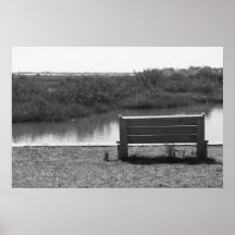Bench by river black and white picture poster