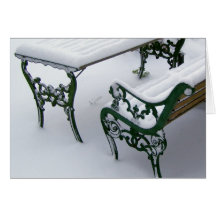 Bench in the snow greeting cards