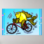 Bicycle Fish Poster - Sparky funny cute comics