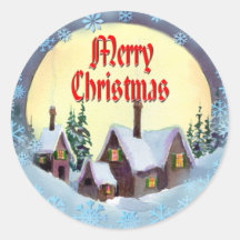 BIG MOON MERRY CHRISTMAS by SHARON SHARPE Round Sticker
