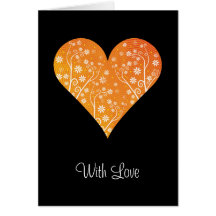 Big Orange Floral Heart - Card