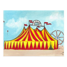 Big Top Circus Tent + ferris wheel art postcard